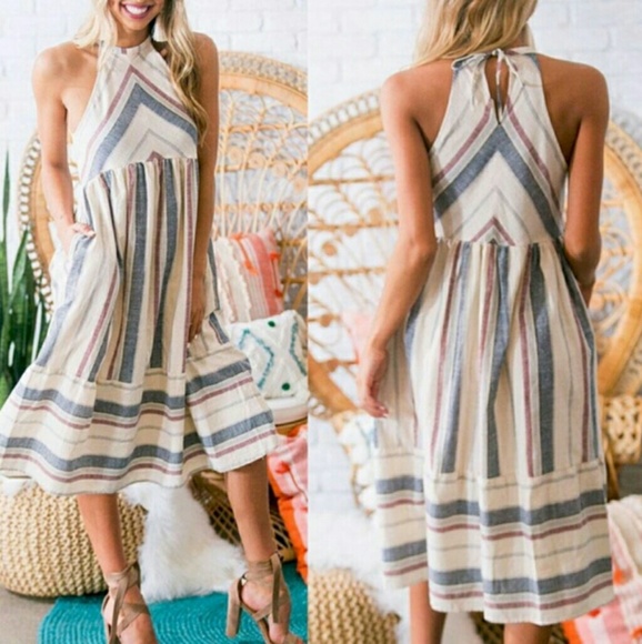 Other - Striped woven halter dress - CREAM/ BLUE